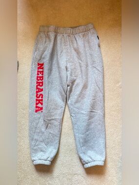 Nebraska Gray Sweatpants with Red Side Logo
